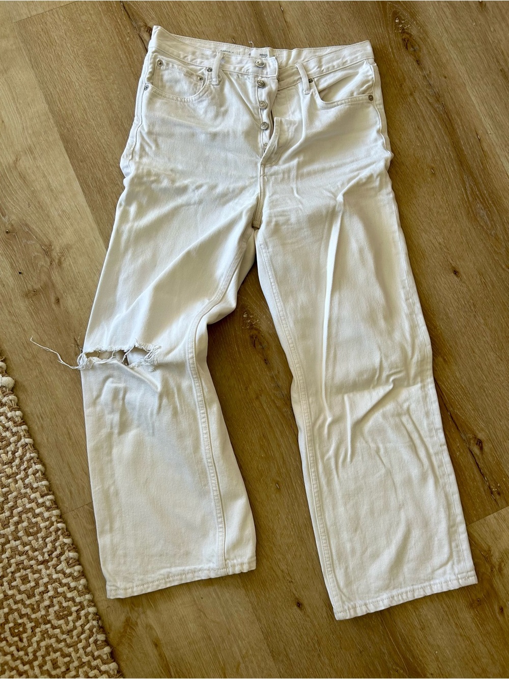 Mango Gabriela White Button-Front Denim Jeans